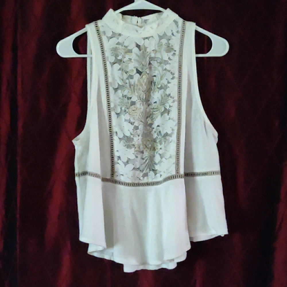 NEW Free People FLORA TANK Lace Inset Cotton M